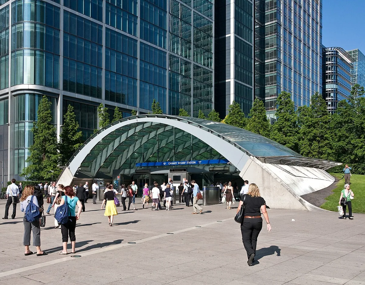 Canary Wharf tube station as viewed from the south-west.