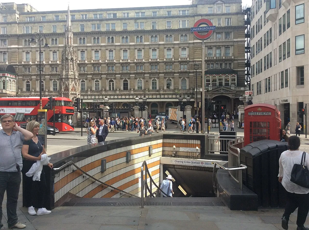 Charing Cross tube station, exit 6, as of July 2017.