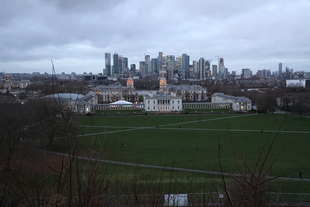 View from the Royal Observatory Greenwich in Greenwich Park, Greenwich, England.