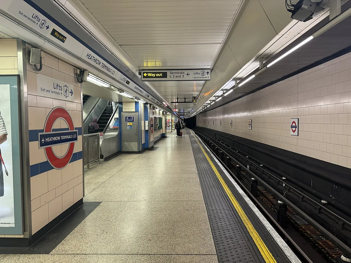 The Northbound Platform at Heathrow Airport Terminals 1, 2 and 3 station, July 2024