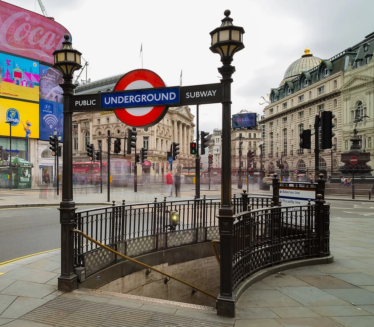 Entrance to London Underground at Piccadilly Circus. 41 seconds long exposure.