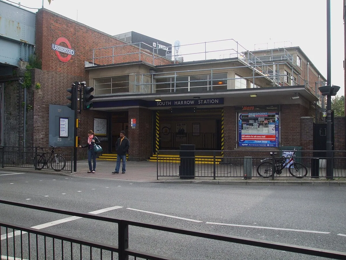 South Harrow tube station southern entrance. A similar entrance lies to the north of the rail bridge.