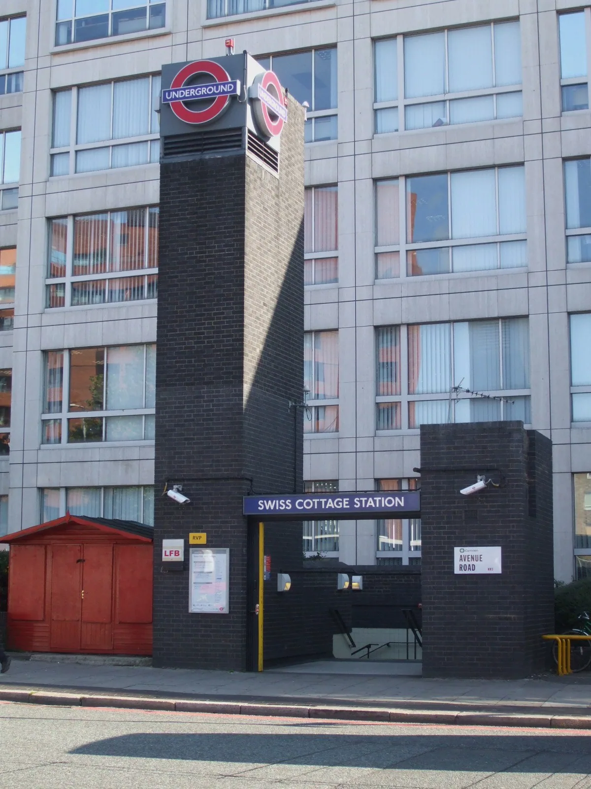 Swiss Cottage tube station east entrance on Avenue Road